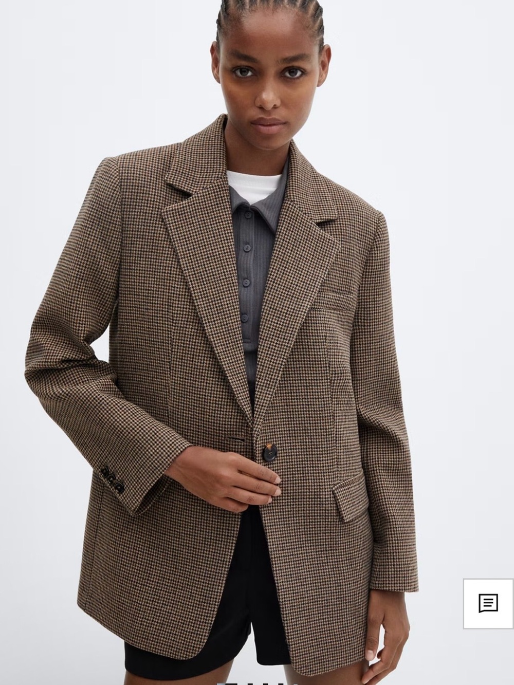 Mango Brown Houndstooth Trench-Style Coat